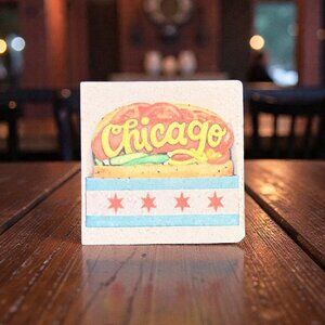 Chicago Hot Dog Stone Coaster 4” Square | Chicago Flag | Foodie Bar Decor Gift